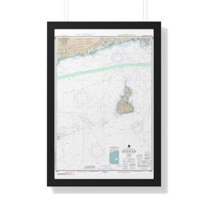 Póster enmarcado con mapa náutico y carta de navegación de Block Island Sound, Connecticut