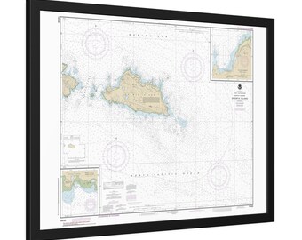 Póster enmarcado de la isla Shemya, puerto de Alcan, cala Skoot, Alaska, carta náutica, mapa de navegación, islas Aleutianas Semichi