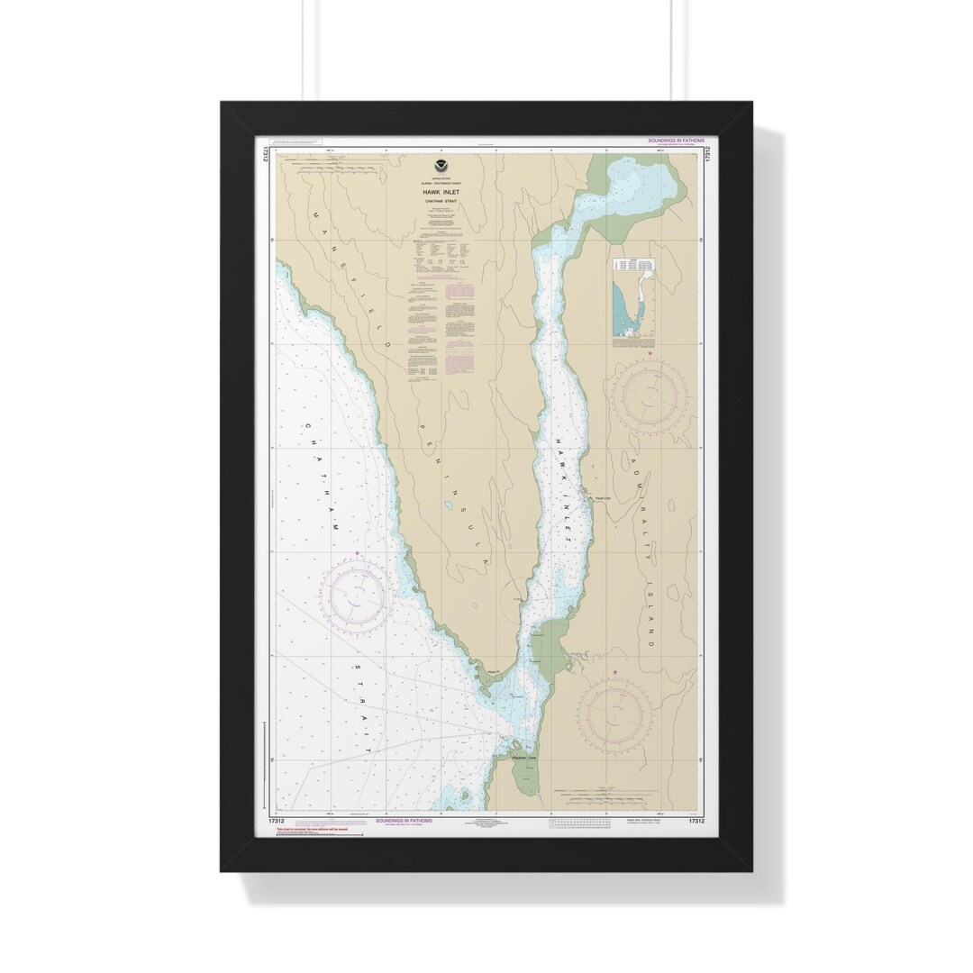 Hawk Inlet Chatham Strait Alaska Nautical Chart Sailing Map Framed ...