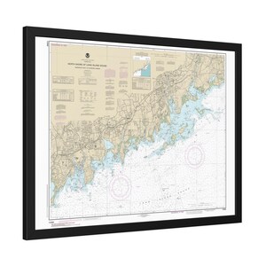 Póster enmarcado con mapa náutico, carta de navegación, puerto de Stamford, Norwalk, Saugatuck, Westport, Connecticut, costa norte del estrecho de Long Island