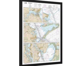 Galveston Bay Clear Lake and Trinity Bay Texas Nautical Chart Sailing Map Framed Poster