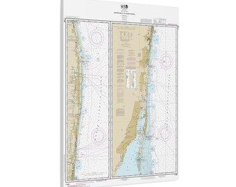 Jupiter Inlet to Fowey Rocks Palm Beach Fort Lauderdale Biscayne Bay Florida Nautical Chart Sailing Map Framed Canvas Poster