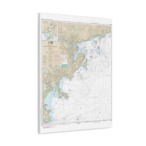Póster en lienzo tridimensional con mapa náutico, carta de navegación y puerto de Manchester, puertos de Salem y Lynn, Massachusetts