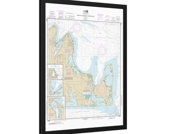 Oak Bluffs Vineyard Haven Edgartown Harbor Martha's Vineyard Massachusetts Nautical Chart Sailing Map Framed Poster