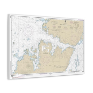 Póster de lienzo en 3D con mapa náutico, carta de navegación, estrecho de Shuyak, bahía Bluefox e isla Afognak, costa sur de Alaska