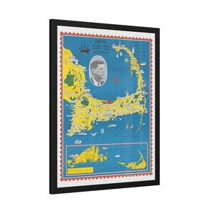 Cape Cod Massachusetts 1964 Vintage bildhafte Karte gerahmtes Plakat JFK Stamp