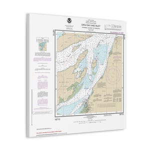 Mapa náutico de la bahía de Orca, Cordova, Prince William Sound, costa sur de Alaska, carta de navegación, póster en lienzo en 3D