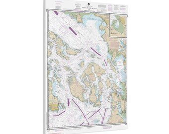 San Juan Islands Washington Nautical Chart Sailing Map Framed Canvas Poster