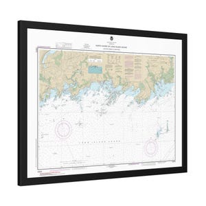 Póster enmarcado con mapa náutico, carta de navegación y costa norte de Long Island Sound, Connecticut, puerto de Branford a Guilford