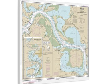 Houston Ship Channel and San Jacinto River Texas Nautical Cart Sailing Map 3-D Canvas Poster