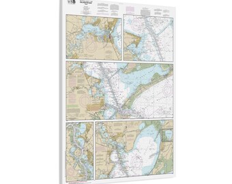 Galveston Bay Clear Lake and Trinity Bay Texas Nautical Chart Sailing Map Framed Canvas Poster