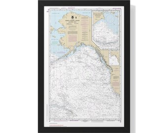 North Pacific Ocean Eastern Part and Bering Sea Continuation Alaska Nautical Chart Sailing Map Framed Poster
