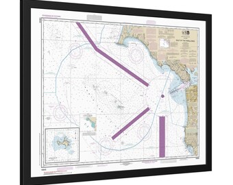 Póster enmarcado del Golfo de los Farallones, Farallón Sureste, Golden Gate, San Francisco, California, Carta náutica, Mapa de navegación