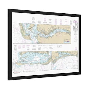 Estero de Sanibel y bahía de San Carlos, río Caloosahatchee, estrecho de Pine Island y paso Wiggins, mapa náutico de Florida, carta de navegación, póster enmarcado