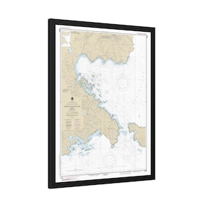 Póster enmarcado de la isla Atka, bahía Nazan, paso Amlia, Alaska, mapa náutico, carta de navegación, Andreanof, islas Aleutianas