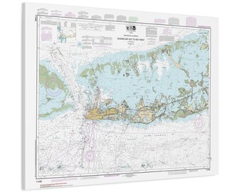 Key West to Sugarloaf Key Florida Nautical Chart Sailing Map Framed Canvas Poster