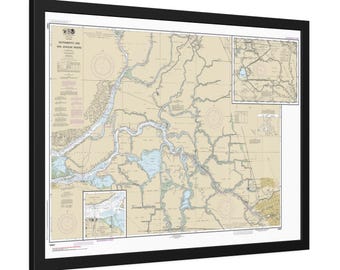Sacramento San Joaquin River and Sherman Island California Nautical Chart Sailing Map Framed Poster