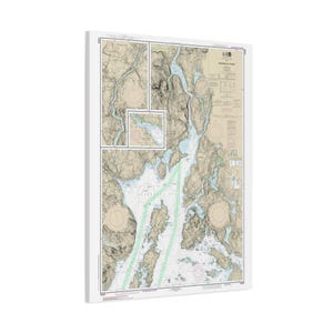 Penobscot River and Belfast Harbor Maine Nautical Chart Sailing Map Framed Canvas Poster
