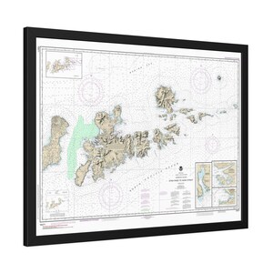 Mapa náutico de Alaska desde el paso de Atka hasta el estrecho de Adak Carta de navegación Póster enmarcado de las islas Aleutianas de Andreanof