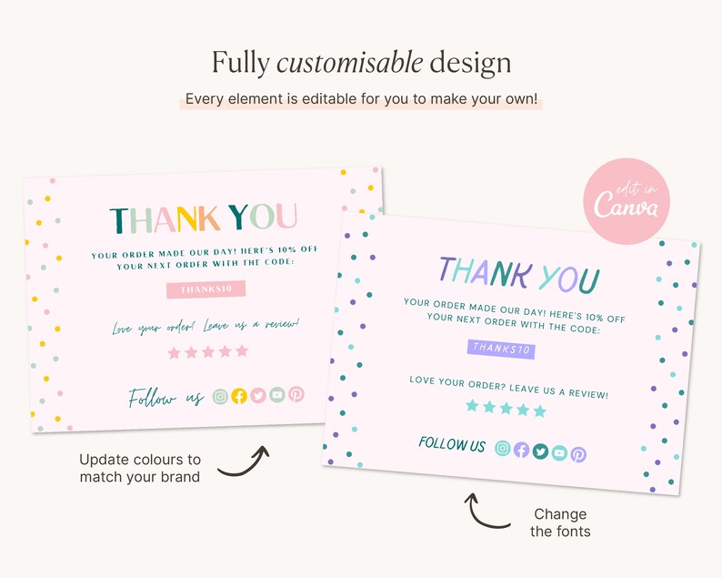 Colorful Thank You Card Template Pastel Rainbow Branding Design Canva ...