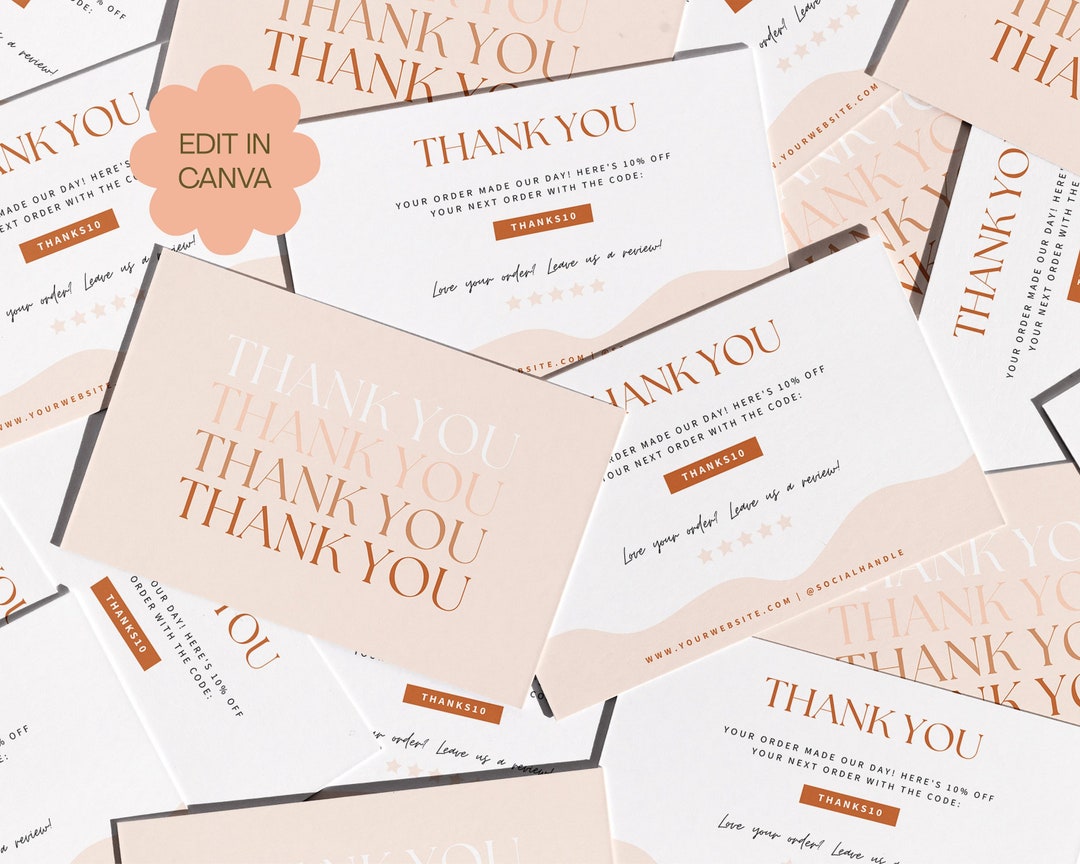 Boho Thank You Card Template Editable Order Card Canva Thank You Card ...