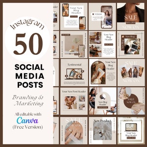 50 Social Media Instagram Vorlagen | SOFORTIGER DOWNLOAD | Entworfen mit Canva | Business Posts | Braun Beige Neutral