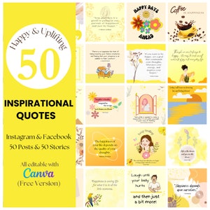 50 citations inspirantes Modèles Instagram et Facebook | TÉLÉCHARGEMENT INSTANTANÉ | Conçu avec Canva | Publications sur les réseaux sociaux | Jaune