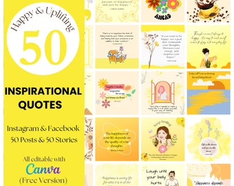 50 Inspirierende Zitate Instagram und Facebook Vorlagen | SOFORTIGER DOWNLOAD | Entworfen mit Canva | Social Media Beiträge | Gelb