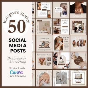 50 Social Media Instagram Stories Vorlagen | SOFORTIGER DOWNLOAD | Entworfen mit Canva | Business Posts | Braun Beige Neutral