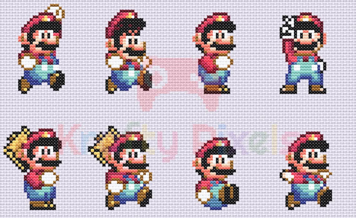 Super Mario World (1991) Mario Sprites Cross Stitch Patterns (42 ...