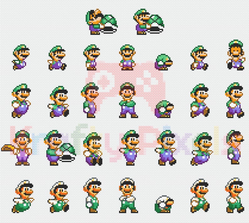 Super Mario World 1991 Luigi Sprites Cross Stitch Patterns 30 Designs PDF Download Etsy