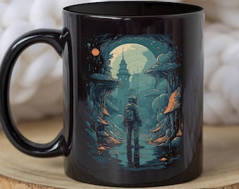 Astronaut Exploring Space Gift for Sci Fi Fans Gift for Space Enthusiasts Fantasy Mug 11oz Mug 15 oz Mug Black Mug Science Fiction Gift