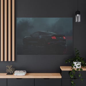 Black Ford Mustang Wall Art, American Muscle Car Decor, Gift for Car Enthusiast, Large Stretched Canvas, Office Decor, Mustang Canvas Print