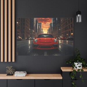 Sports Car Canvas Wall Art, Porsche 911 Sports Car Print, Vibrant Home Decor, Car Gifts, German Enthusiast, 911 GT3 RS, Guards Red