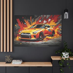 JDM Car Print | Nissan GTR Comic Style | Drift Art, Fast & Furious Decor, Street Racing Wall Art | Gift For Him, Tuner Canvas Poster