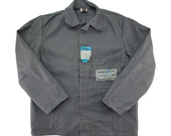 Veste de travail en moleskine grise allemande vintage des années 90 résistante au feu - homme moyen-large