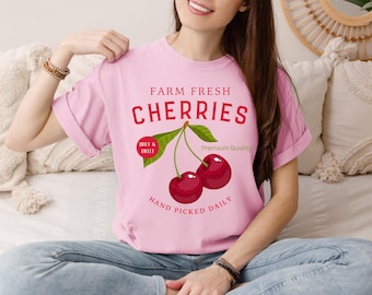 Retro Cherry Shirt for Fruit Lovers, Vintage Cherry Tee, Summer shirt, Gift for Farmers Market Enthusiasts, Seasonal Fun