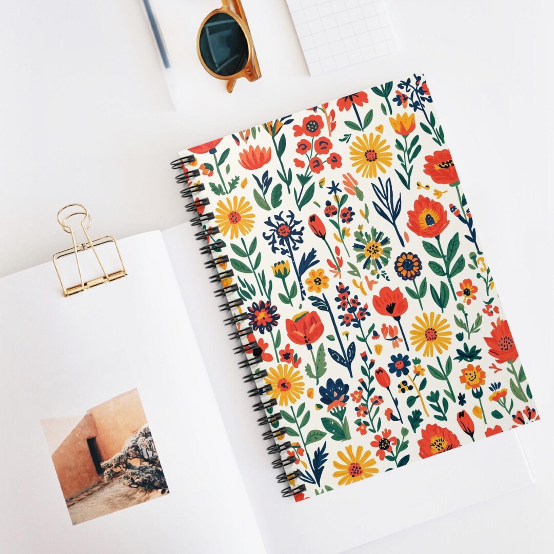 Retro Wildflower Pattern Notebook | Spiral Ruled Cottagecore Journal ...