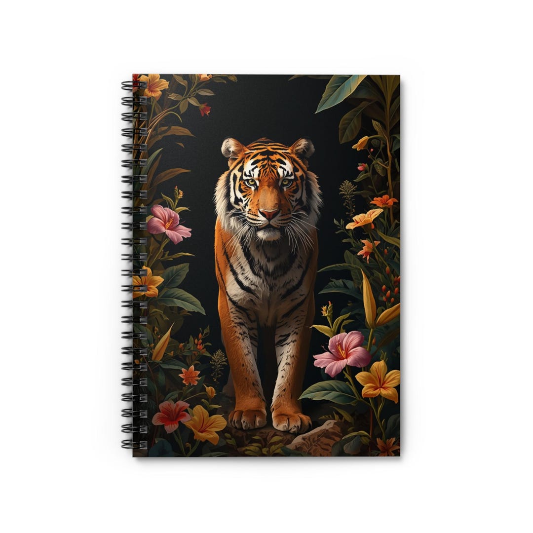 Majestic Tiger in Floral Jungle Spiral Notebook | Ruled Journal - Etsy