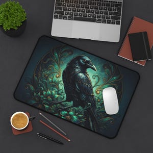 sous-vêtement corbeau minuit | Tapis de souris gothique Art nouveau | Tapis pour clavier Dark Academia