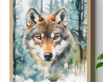 WOLF DIGITAL PRINT Animal Printable Poster Wall Art Artwork Instant Download Wood Forest Animal Colorful Style Modern Home Decor Chalet
