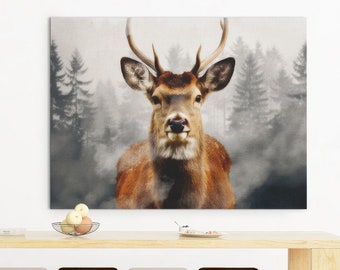 Cervo na floresta impressão digital cartaz animal impressão arte da parede decoração download instantâneo sala de estar horizontal inverno fazenda