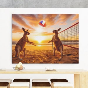 Kangaroo Playing volleyball Digital Print Animal Printable Wall Art Decor Artwork Instant Download Wallpaper Australia Outback Beach Funny
