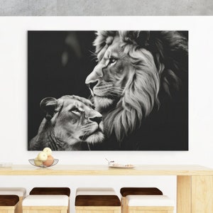 Niedliches Löwenpaar Digitaldruck Tier Poster druckbare große horizontale Wand Kunst Dekor Sofortiger Download Ich liebe meine Freundin Freund Kuss