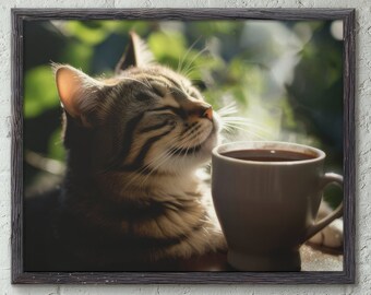 コーヒー猫、猫の絵、かわいい猫、コーヒー猫 - Etsy 日本