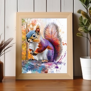 SQUIRREL DIGITAL PRINT Cute Animal Watercolor Printable Poster Wall Art Decor Cute Instant Download Woodland Forest Painting Nursery Kid