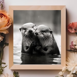 Süßer Otter paar Digitaldruck Tier Poster druckbare Kinderzimmer Wand Kunst Dekor Instant Download Ich liebe meine Freundin Freund Valentine