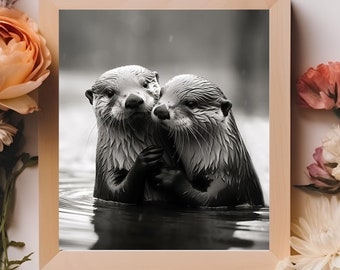 Cute Otter Couple Digital Print Animal Poster Printable Nursery Wall Art Decor Instant Download I Love My Girlfriend Boyfriend Valentine