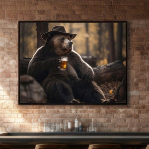Bear Drinking Beer Digital Print Animal Poster Printable Wall Art Decor Artwork Instant Download Forest Abstract Woodland Funny Cowboy Bar