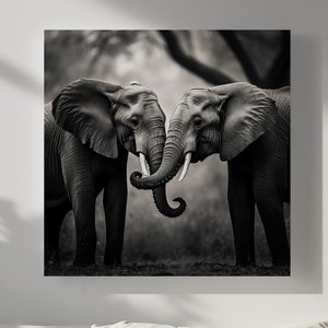 Fertig zum Aufhängen Elefant Paar CANVAS - Große horizontale romantische niedliche gerahmte POSTER Wandkunst perfektes Geschenk für Freundin Hochzeit Wohnzimmer